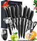 Kitchen Knife Sets with Block - 17 Pcs Stainless Steel Kitchen Knives Set Knife Block Set with Knives - Chef Knife Set with Sharpener - 6 Steak Knives Peeler Scissors Cheese Pizza Knife Acrylic Stand