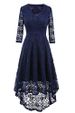 NALATI Women Lace Dress Vintage Beautiful 50's Retro Floral Fabric Deep V Neck 3/4 Long Sleeves High Waist High-Low Hip Party Cocktail Midi Swing Dress