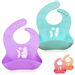 Save 20% - 2 Pack Baby Bibs - Designed by Monkey Loves Tom! – Super Soft Silicone Wipe Clean Roll up Baby/Toddler Bibs with Food Catcher Pocket (Purple and Turquoise)