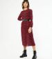 Save £6.50 - Red Floral Plissé Long Sleeve Midi Dress