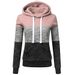 Bestwo Women’s Long Sleeve Hoodie Sweatshirt Patchwork Drawstring Pullover Tops with Kanga Pocket