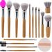 Makeup Brushes Set DUAIU 15Pcs Bamboo Handle Makeup Brushes Premium Synthetic Soft Artificial Wool Bristle Foundation Concealer Eyeshadow Lip Eyebrow Brushes Set With Makeup Puff