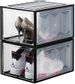 SUNFICON Shoe Boxes Organisers Stackable Shoe Storage Box Foldable Shoe Containers Upgraded Plastic Shoe Box Rack Display Sneakers High Heels,36x28.5x21.5cm Each,Black Clear,2 Pack