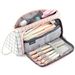 Pencil Case, BYSOU Big Capacity Pencil Pen Case Bag Pouch Holder for Middle High School Office College Stationery with Zipper (Pink and White)