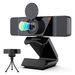 PINDOWS Webcam with Microphone,2K Full HD Webcam with Cover,Tripod and Dual Microphones, Wide-Angle Webcam for PC,Desktop,Laptop,Mac,Web Camera for Video Chat,Online Classes,Conference,Recording,Game