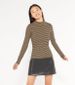 Save 77% - Petite Brown Stripe Long Sleeve High Neck Top