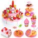 TEMI Pretend Birthday Cake, DIY 113 PCS Decorating Party Play Food Toys Set w/ Candles Fruit Dessert Stand, Educational Kitchen Toy for Kids, Children, Toddlers, Boys & Girls, Aged 3 4 5 Year Old